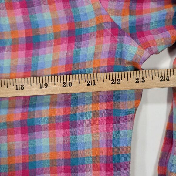 Bugatchi Men's Large Shaped Fit 100% Linen Plaid Long Sleeve Shirt‎ Flip Cuff - Picture 9 of 11